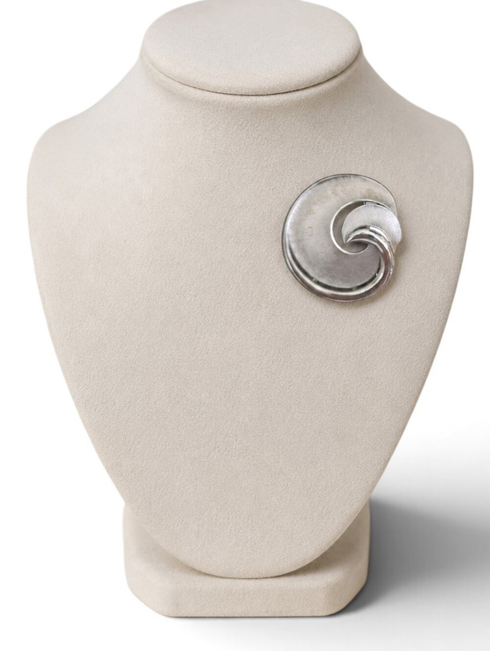 Vintage Crown Trifari Signed Brushed Silver Atomic Swirl Brooch